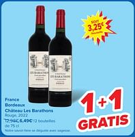 Promotions France bordeaux château les barathons rouge - Vins rouges - Valide de 29/05/2024 à 10/06/2024 chez Carrefour
