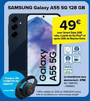 Promotions Samsung galaxy a55 5g 128 gb - Samsung - Valide de 29/05/2024 à 10/06/2024 chez Carrefour