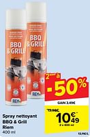 Promotions Spray nettoyant bbq + grill riem - Riem - Valide de 29/05/2024 à 10/06/2024 chez Carrefour