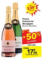 Promotions France crémant de bourgogne brut ou rosé brut - Mousseux - Valide de 29/05/2024 à 10/06/2024 chez Carrefour