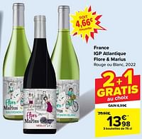 Promotions France igp atlantique flore + marius rouge ou blanc - Vins rouges - Valide de 29/05/2024 à 10/06/2024 chez Carrefour