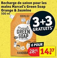 Promotions Recharge de savon pour les mains marcel’s green soap orange + jasmine - Marcel's Green Soap - Valide de 28/05/2024 à 09/06/2024 chez Kruidvat