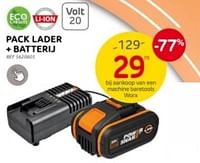 Promoties Worx pack lader + batterij - Worx - Geldig van 29/05/2024 tot 10/06/2024 bij Brico