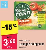 Promotions Lasagne bolognaise - Come a Casa - Valide de 08/06/2024 à 14/06/2024 chez Aldi