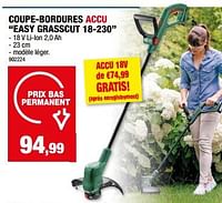 Promotions Bosch coupe-bordures accu easy grasscut 18-230 - Bosch - Valide de 29/05/2024 à 09/06/2024 chez Hubo
