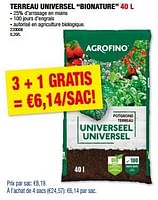 Promotions Terreau universel bionature - Agrofino - Valide de 29/05/2024 à 09/06/2024 chez Hubo