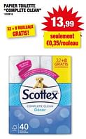 Promotions Papier toilette complete clean - Scottex - Valide de 29/05/2024 à 09/06/2024 chez Hubo