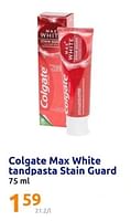 Promoties Colgate max white tandpasta stain guard - Colgate - Geldig van 29/05/2024 tot 04/06/2024 bij Action