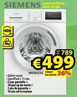 Promotions Siemens wasmachine - lave-linge wm14n2e3fg - Siemens - Valide de 29/05/2024 à 05/06/2024 chez ElectroStock