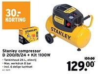 Promoties Stanley compressor d 200-8-24 + kit - Stanley - Geldig van 22/05/2024 tot 18/06/2024 bij Gamma