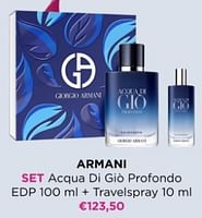Promoties Armani set acqua di gio profondo edt + travelspray - Armani - Geldig van 02/06/2024 tot 09/06/2024 bij ICI PARIS XL