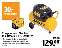 Promotions Compresseur stanley d 200-8-24 + kit 1100 w - Stanley - Valide de 22/05/2024 à 18/06/2024 chez Gamma