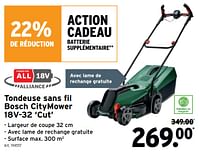 Promotions Tondeuse sans fil bosch citymower 18 v-32 cut - Bosch - Valide de 22/05/2024 à 18/06/2024 chez Gamma