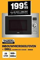 Promoties Valberg inbouwmicrogolfoven + grill bi mwo 25 g x343c - Valberg - Geldig van 29/05/2024 tot 09/06/2024 bij Electro Depot