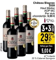Promoties Château blagnac 2020 haut médoc - Rode wijnen - Geldig van 04/06/2024 tot 10/06/2024 bij Cora