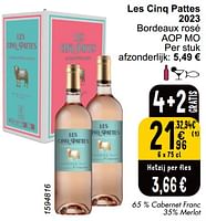 Promoties Les cinq pattes 2023 bordeaux rosé - Rosé wijnen - Geldig van 04/06/2024 tot 10/06/2024 bij Cora