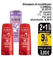 Promoties Shampoo of conditioner l’oreal elseve - L'Oreal Paris - Geldig van 04/06/2024 tot 10/06/2024 bij Cora
