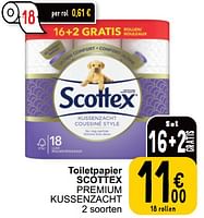 Promoties Toiletpapier scottex premium kussenzacht - Scottex - Geldig van 04/06/2024 tot 10/06/2024 bij Cora