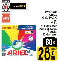 Promoties Waspods ariel gigapack - Ariel - Geldig van 04/06/2024 tot 10/06/2024 bij Cora