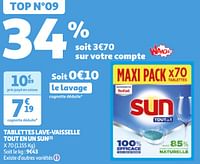 Promotions Tablettes lave-vaisselle tout en un sun - Sun - Valide de 04/06/2024 à 10/06/2024 chez Auchan Ronq