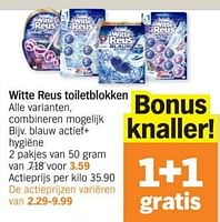 Promotions Witte reus toiletblokken blauw actief+ hygiëne - Witte reus - Valide de 03/06/2024 à 09/06/2024 chez Albert Heijn