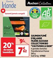 Promoties Saumon fumé d`irlande filière auchan collection bio cultivons le bon - Huismerk - Auchan - Geldig van 04/06/2024 tot 10/06/2024 bij Auchan