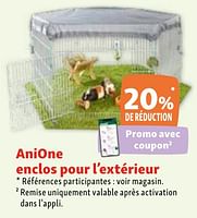 Promotions Anione enclos pour l’extérieur 20% de réduction - Anione - Valide de 05/06/2024 à 10/06/2024 chez Maxi Zoo
