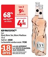Promoties Igp pays d`oc lyv rosé - Rosé wijnen - Geldig van 04/06/2024 tot 10/06/2024 bij Auchan