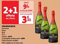 Promoties Vin mousseux de france kriter brut - Schuimwijnen - Geldig van 04/06/2024 tot 10/06/2024 bij Auchan