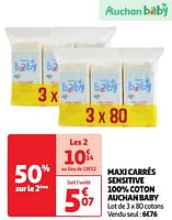 Promoties Maxi carrés sensitive 100% coton auchan baby - Huismerk - Auchan - Geldig van 04/06/2024 tot 10/06/2024 bij Auchan
