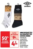 Promoties Mini socquettes ou chaussettes homme umbro - Umbro - Geldig van 04/06/2024 tot 10/06/2024 bij Auchan
