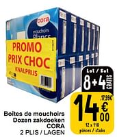 Promotions Boîtes de mouchoirs dozen zakdoeken cora - Produit maison - Cora - Valide de 04/06/2024 à 10/06/2024 chez Cora