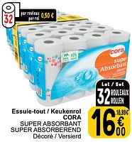 Promotions Essuie-tout - keukenrol cora super absorbant super absorberend - Produit maison - Cora - Valide de 04/06/2024 à 10/06/2024 chez Cora