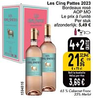 Promotions Les cinq pattes 2023 bordeaux rosé - Vins rosé - Valide de 04/06/2024 à 10/06/2024 chez Cora