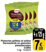 Promotions Pistaches grillées et salées geroosterde en gezouten pistachenoten cora - Produit maison - Cora - Valide de 04/06/2024 à 10/06/2024 chez Cora