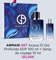 Promotions Armani set acqua di gio profondo edp + spray de voyage - Armani - Valide de 02/06/2024 à 09/06/2024 chez ICI PARIS XL