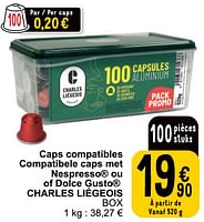 Promotions Caps compatibles compatibele caps met nespresso ou of dolce gusto charles liégeois - Charles Liegeois - Valide de 04/06/2024 à 10/06/2024 chez Cora