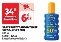 Promotions Sray protect and hydrate spf 50+ nivea sun - Nivea - Valide de 04/06/2024 à 10/06/2024 chez Auchan Ronq