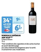 Promoties Bordeaux supérieur aop 2018 château bolaire - Rode wijnen - Geldig van 04/06/2024 tot 10/06/2024 bij Auchan