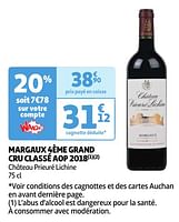 Promoties Margaux 4ème grand cru classé aop 2018 château prieuré lichine - Rode wijnen - Geldig van 04/06/2024 tot 10/06/2024 bij Auchan