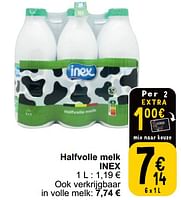 Promoties Halfvolle melk inex - Inex - Geldig van 04/06/2024 tot 10/06/2024 bij Cora