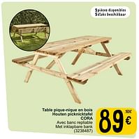 Promotions Table pique-nique en bois houten picknicktafel cora - Produit maison - Cora - Valide de 04/06/2024 à 10/06/2024 chez Cora