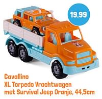 Promoties Cavallino xl torpedo vrachtwagen met survival jeep oranje - Huismerk - Lobbes - Geldig van 28/05/2024 tot 30/09/2024 bij Lobbes