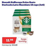 Promoties Nescafé koffiecups dolce gusto starbucks latte macchiato - Starbucks - Geldig van 03/06/2024 tot 09/06/2024 bij Bol.com