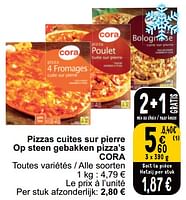 Promotions Pizzas cuites sur pierre op steen gebakken pizza’s cora - Produit maison - Cora - Valide de 04/06/2024 à 10/06/2024 chez Cora