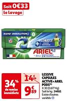 Promoties Lessive capsules active+ ariel pods - Ariel - Geldig van 04/06/2024 tot 17/06/2024 bij Auchan