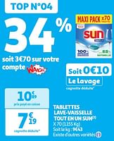 Promoties Tablettes lave-vaisselle tout en un sun - Sun - Geldig van 04/06/2024 tot 16/06/2024 bij Auchan
