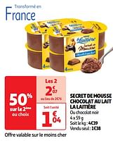 Promoties Secret de mousse chocolat au lait la laitière - La Laitiere - Geldig van 04/06/2024 tot 16/06/2024 bij Auchan