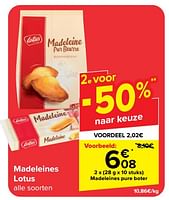 Promoties Madeleines pure boter - Lotus Bakeries - Geldig van 05/06/2024 tot 11/06/2024 bij Carrefour