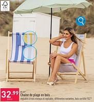 Promotions Chaise de plage en bois - Belavi - Valide de 12/06/2024 à 16/06/2024 chez Aldi